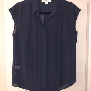 LOFT: S, cap sleeve, sheer navy blouse.